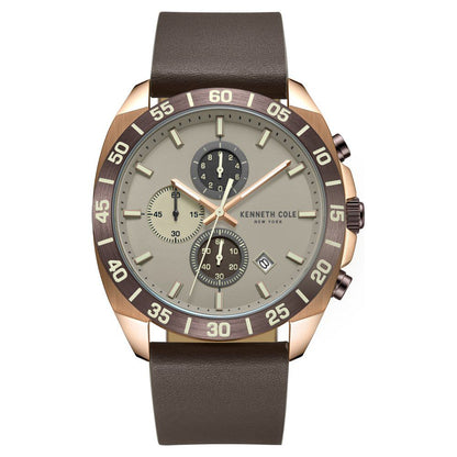 Kenneth Cole Quartz Chronograph Grey Dial Leather Strap Watch for Men-Ntkcwgc0016102mn