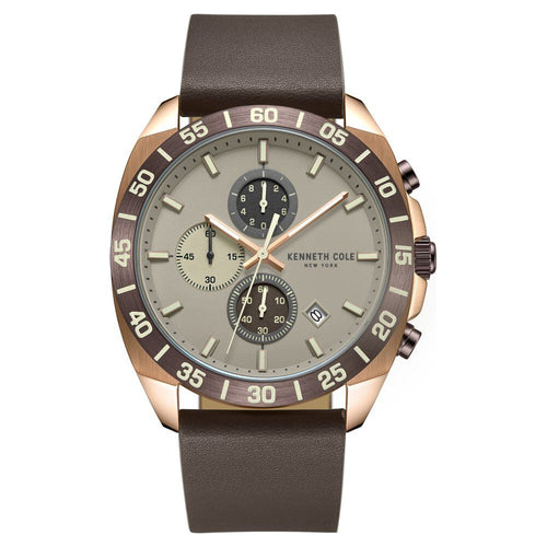 Kenneth Cole Quartz Chronograph Grey Dial Leather Strap Watch for Men-Ntkcwgc0016102mn