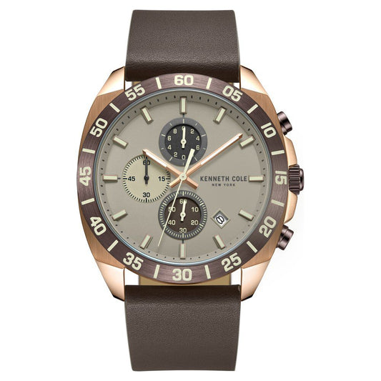 Kenneth Cole Quartz Chronograph Grey Dial Leather Strap Watch for Men-Ntkcwgc0016102mn