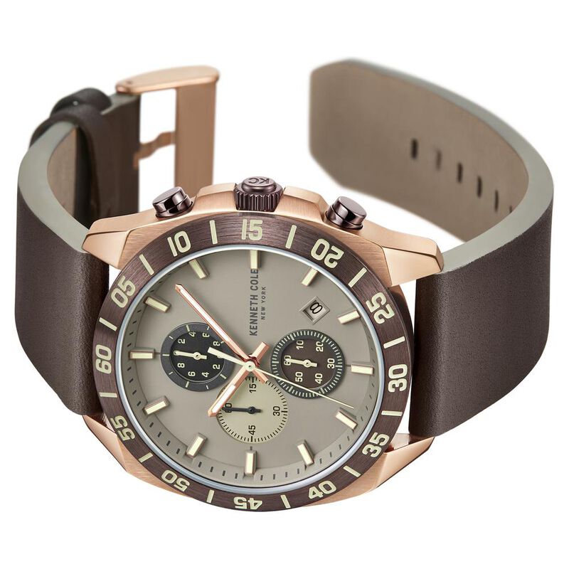 Kenneth Cole Quartz Chronograph Grey dial Leather Strap Watch for Men NTKCWGC0016102MNW