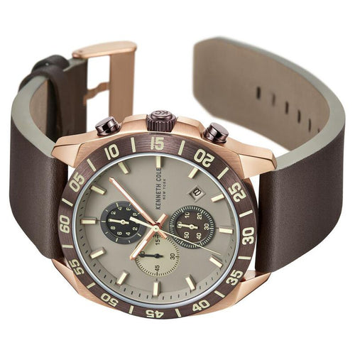 Kenneth Cole Quartz Chronograph Grey dial Leather Strap Watch for Men NTKCWGC0016102MNW