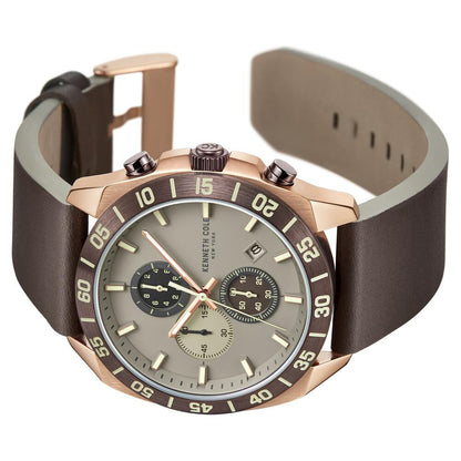 Kenneth Cole Quartz Chronograph Grey Dial Leather Strap Watch for Men-Ntkcwgc0016102mn