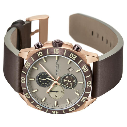Kenneth Cole Quartz Chronograph Grey Dial Leather Strap Watch for Men-Ntkcwgc0016102mn