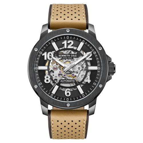 Kenneth Cole Automatic Black Dial Brown Leather Strap Watch For Men NTKCWGE0013105MN