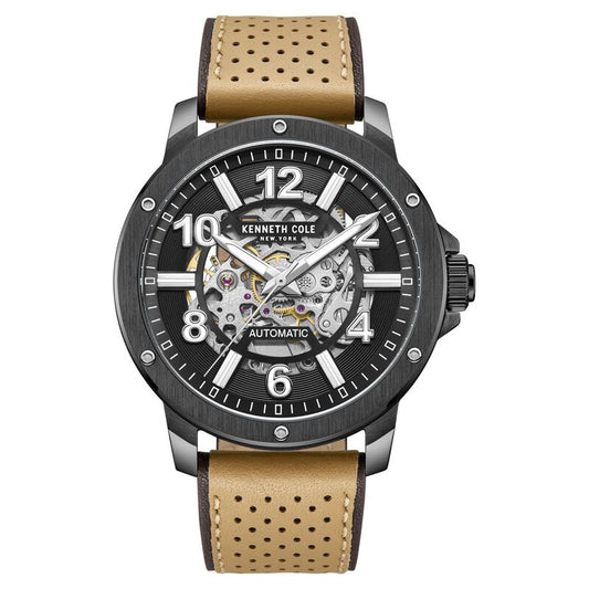 Kenneth Cole Automatic Black Dial Brown Leather Strap Watch For Men NTKCWGE0013105MN