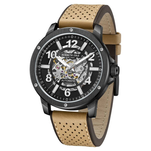 Kenneth Cole Automatic Black Dial Brown Leather Strap Watch For Men NTKCWGE0013105MN