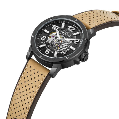 Kenneth Cole Automatic Black Dial Brown Leather Strap Watch For Men NTKCWGE0013105MN