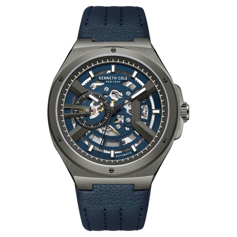 Kenneth Cole Automatic Analog Blue dial Leather Strap Watch for Men KCWGE0013702MN