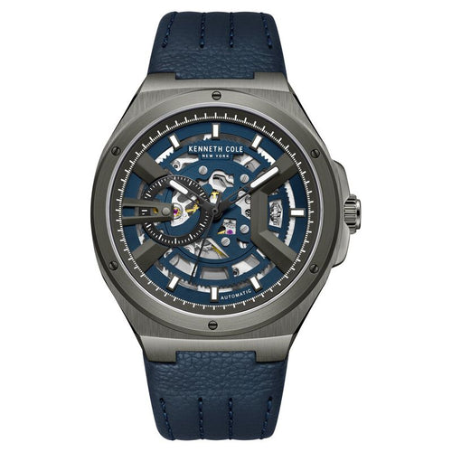 Kenneth Cole Automatic Analog Blue dial Leather Strap Watch for Men KCWGE0013702MN