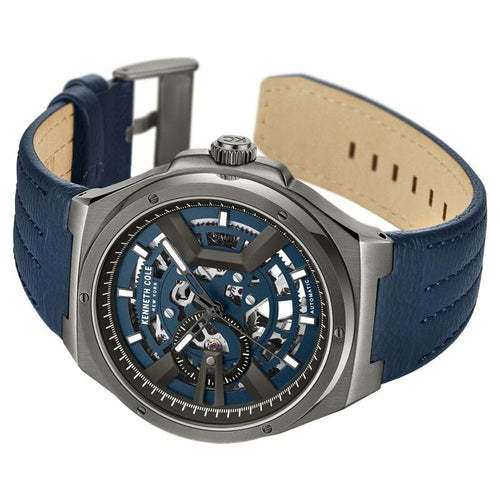 Kenneth Cole Automatic Analog Blue dial Leather Strap Watch for Men KCWGE0013702MN