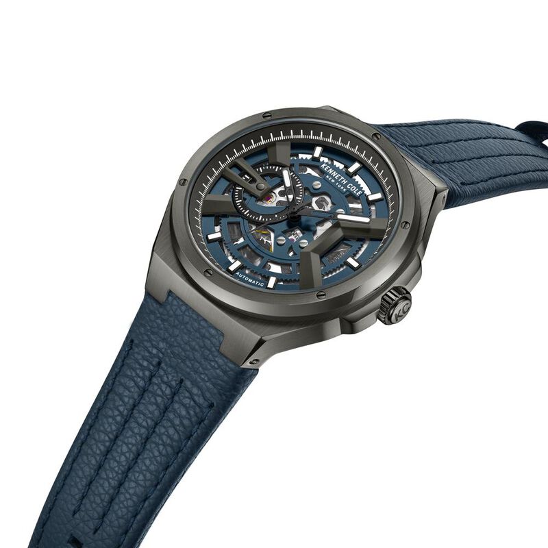 Kenneth Cole Automatic Analog Blue dial Leather Strap Watch for Men KCWGE0013702MN
