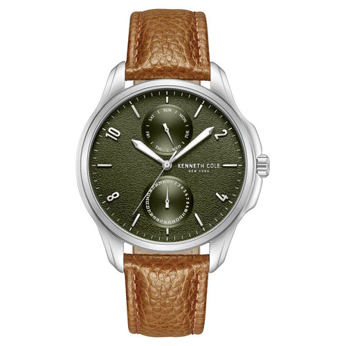 Kenneth Cole Quartz Multifunction Green Dial Leather Strap Watch for Men-Ntkcwgf0015902mn