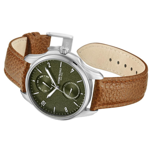 Kenneth Cole Quartz Multifunction Green Dial Leather Strap Watch for Men-Ntkcwgf0015902mn