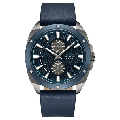 Kenneth Cole Quartz Multifunction Blue Dial Leather Strap Watch for Men-Ntkcwgf0035601mn