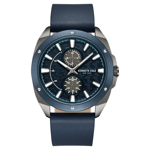 Kenneth Cole Quartz Multifunction Blue Dial Leather Strap Watch for Men-Ntkcwgf0035601mn