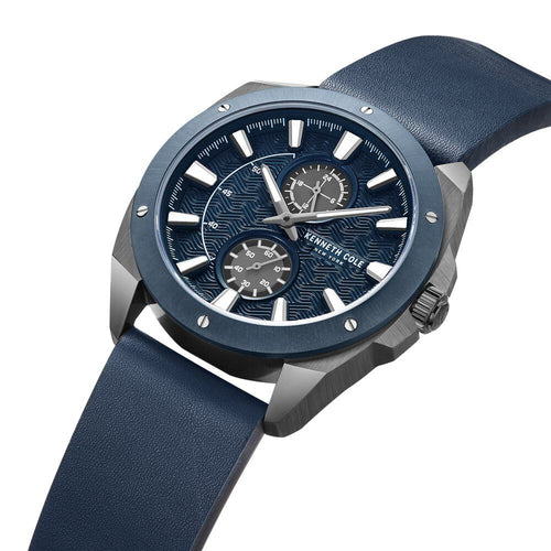 Kenneth Cole Quartz Multifunction Blue Dial Leather Strap Watch for Men-Ntkcwgf0035601mn