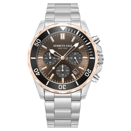 Kenneth Cole Quartz Chronograph Brown Dial Metal Strap Watch for Men-Ntkcwgi0027101mn