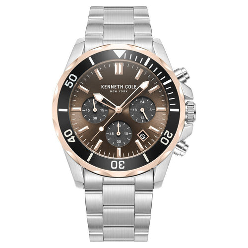 Kenneth Cole Quartz Chronograph Brown Dial Metal Strap Watch for Men-Ntkcwgi0027101mn