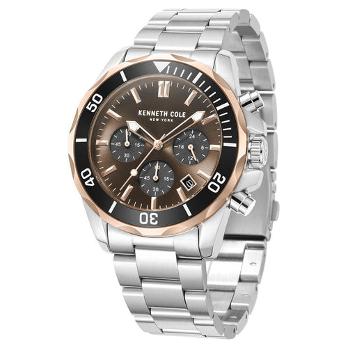 Kenneth Cole Quartz Chronograph Brown Dial Metal Strap Watch for Men-Ntkcwgi0027101mn