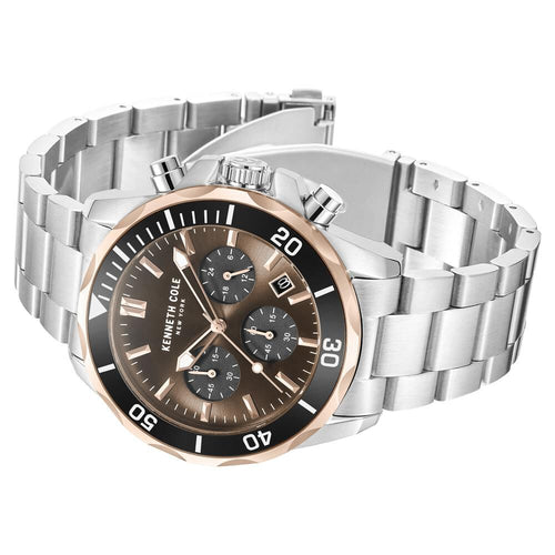 Kenneth Cole Quartz Chronograph Brown Dial Metal Strap Watch for Men-Ntkcwgi0027101mn