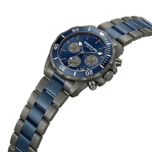 Kenneth Cole Quartz Chronograph Blue Dial Watch For Men With Two Toned Stainless Steel Strap NTKCWGI0027104MNW