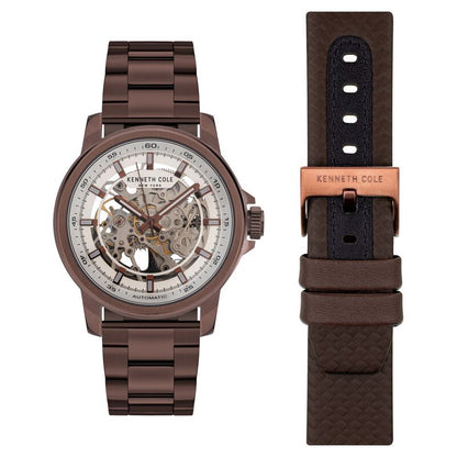 Kenneth Cole Automatic Silver Dial Leather Strap Watch for Men NTKCWGY2104102MN