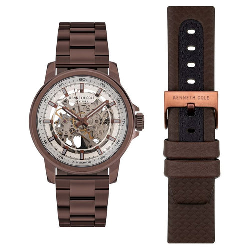 Kenneth Cole Automatic Silver Dial Leather Strap Watch for Men NTKCWGY2104102MN