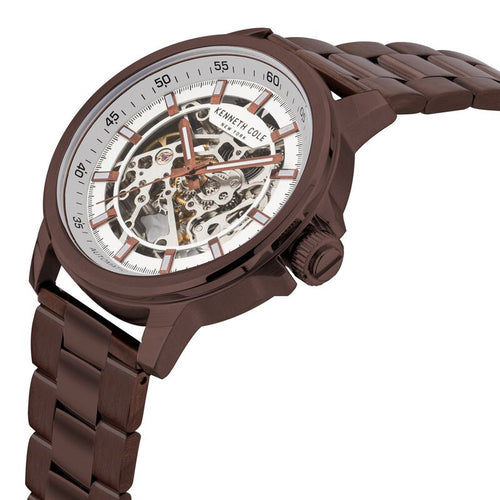 Kenneth Cole Automatic Silver Dial Leather Strap Watch for Men NTKCWGY2104102MN