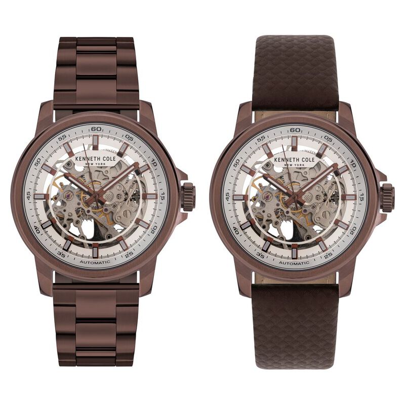 Kenneth Cole Automatic Silver Dial Leather Strap Watch for Men NTKCWGY2104102MN