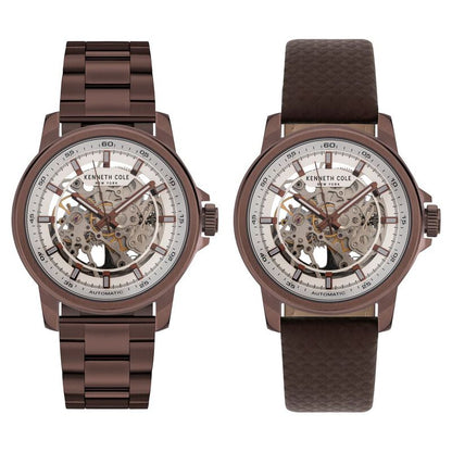 Kenneth Cole Automatic Silver Dial Leather Strap Watch for Men NTKCWGY2104102MN
