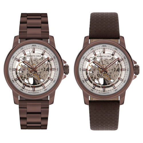 Kenneth Cole Automatic Silver Dial Leather Strap Watch for Men NTKCWGY2104102MN