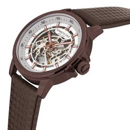 Kenneth Cole Automatic Silver Dial Leather Strap Watch for Men NTKCWGY2104102MN
