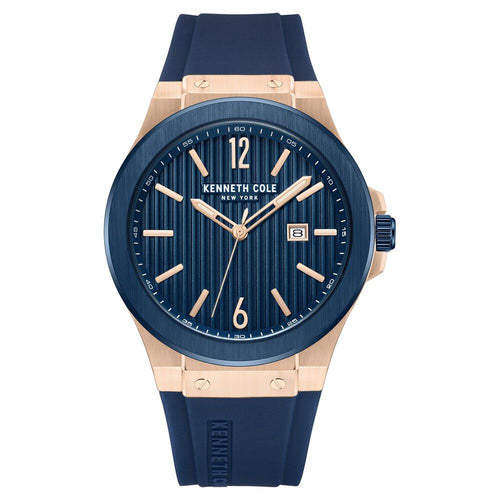 Kenneth Cole Quartz Analog with Date Blue Dial Silicone Strap Watch for Men-Ntkcwgn0034403mn