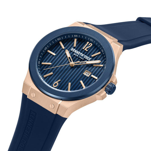 Kenneth Cole Quartz Analog with Date Blue Dial Silicone Strap Watch for Men-Ntkcwgn0034403mn