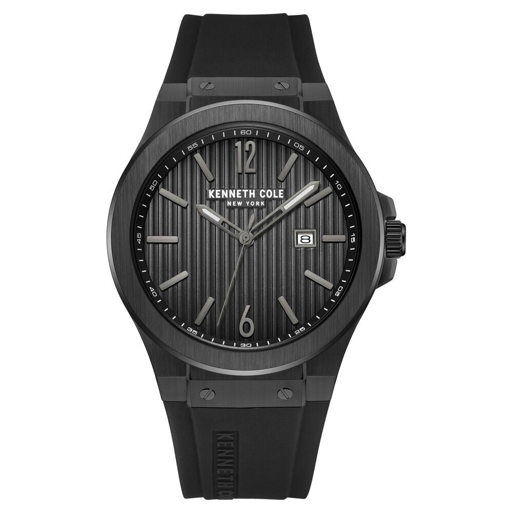 Kenneth Cole Quartz Analog with Date Black Dial Silicone Strap Watch for Men-Ntkcwgn0034404mn