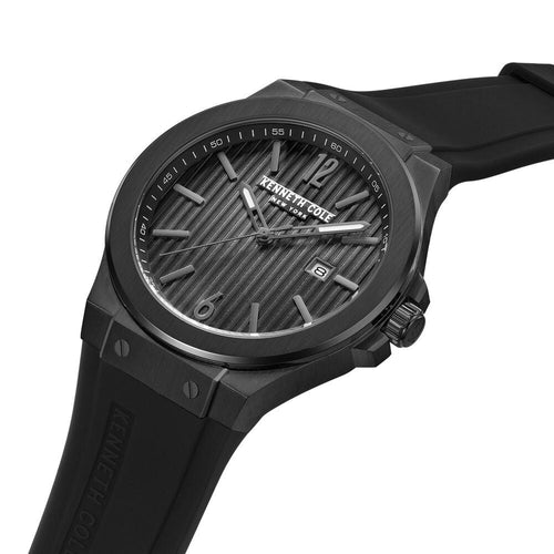 Kenneth Cole Quartz Analog with Date Black Dial Silicone Strap Watch for Men-Ntkcwgn0034404mn