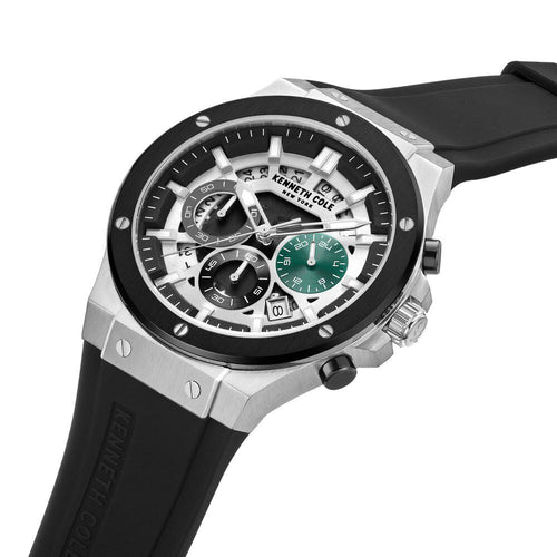 Kenneth Cole Quartz Chronograph Silver Dial Silicone Strap Watch for Men-Ntkcwgo0035501mn