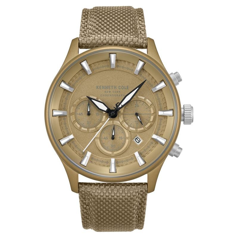 Kenneth Cole Quartz Chronograph Khaki Dial Brown Nylon Strap Watch For Men KCWGO0058403MNW