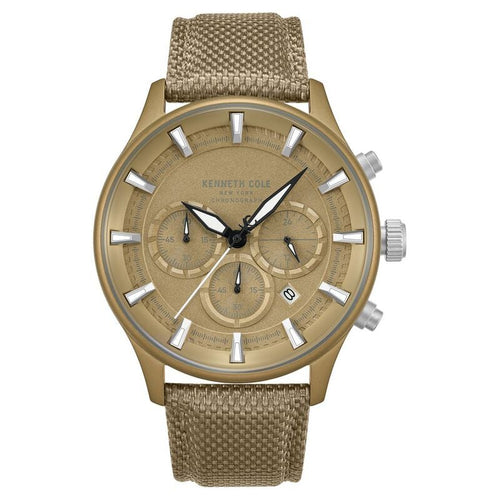 Kenneth Cole Quartz Chronograph Khaki Dial Brown Nylon Strap Watch For Men KCWGO0058403MNW