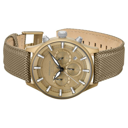 Kenneth Cole Quartz Chronograph Khaki Dial Brown Nylon Strap Watch For Men KCWGO0058403MNW