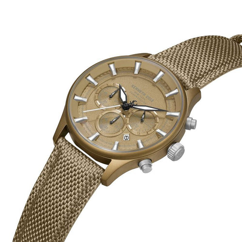 Kenneth Cole Quartz Chronograph Khaki Dial Brown Nylon Strap Watch For Men KCWGO0058403MNW