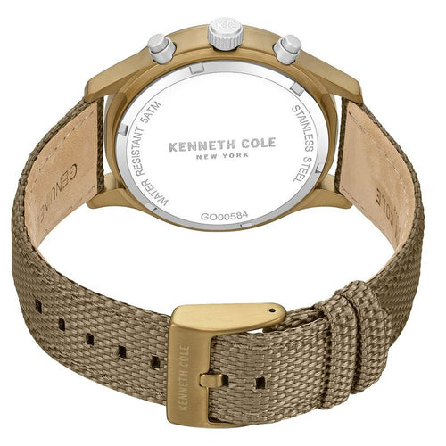 Kenneth Cole Quartz Chronograph Khaki Dial Brown Nylon Strap Watch For Men KCWGO0058403MNW