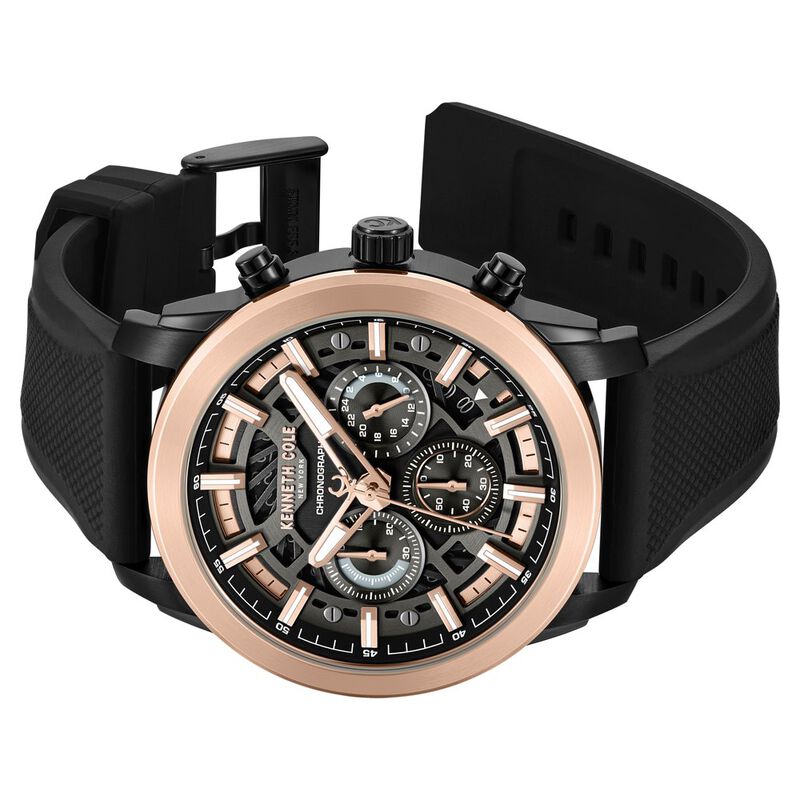 Kenneth Cole Quartz Multifunction Black Dial Black Colour Silicone Strap Watch For Men KCWGO0067702MNW