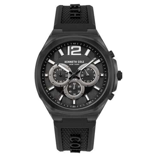 Kenneth Cole Quartz Chronograph Black Dial Silicone Strap Watch for Men NTKCWGO2104904MN