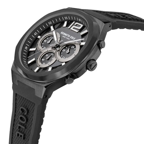 Kenneth Cole Quartz Chronograph Black Dial Silicone Strap Watch for Men NTKCWGO2104904MN