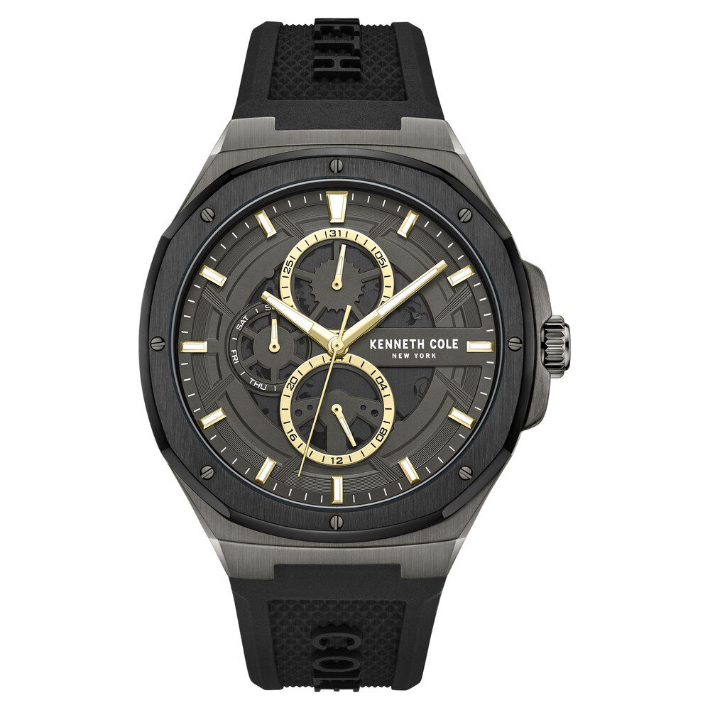 Kenneth Cole Multifunction Grey Dial Silicone Strap Watch for Men-Ntkcwgq0047202mn