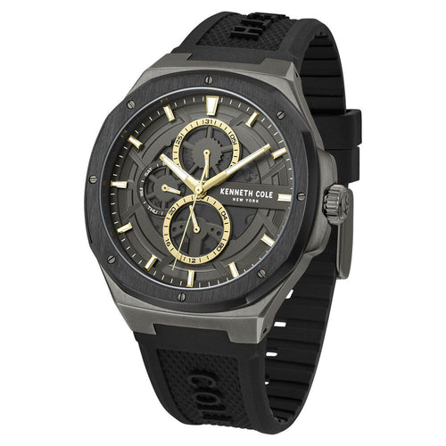 Kenneth Cole Multifunction Grey Dial Silicone Strap Watch for Men-Ntkcwgq0047202mn