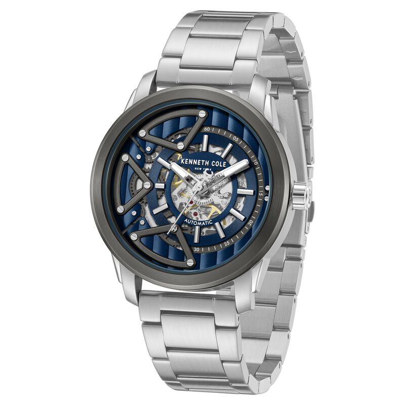 Kenneth Cole Automatic Blue Dial Silver Colour Stainless Steel Strap Watch For Men KCWGY0064903MN