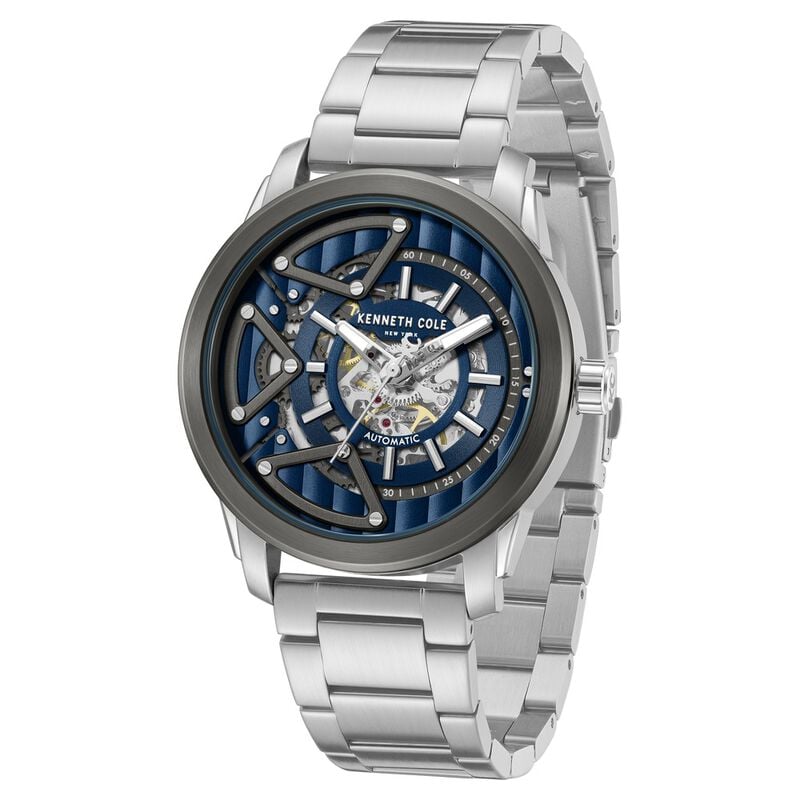 Kenneth Cole Automatic Blue Dial Silver Colour Stainless Steel Strap Watch For Men KCWGY0064903MNW