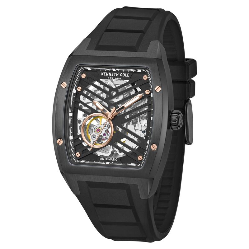 Kenneth Cole Automatic Black Dial With Black Silicone Strap Watch For Men NTKCWGZ0046103MNW